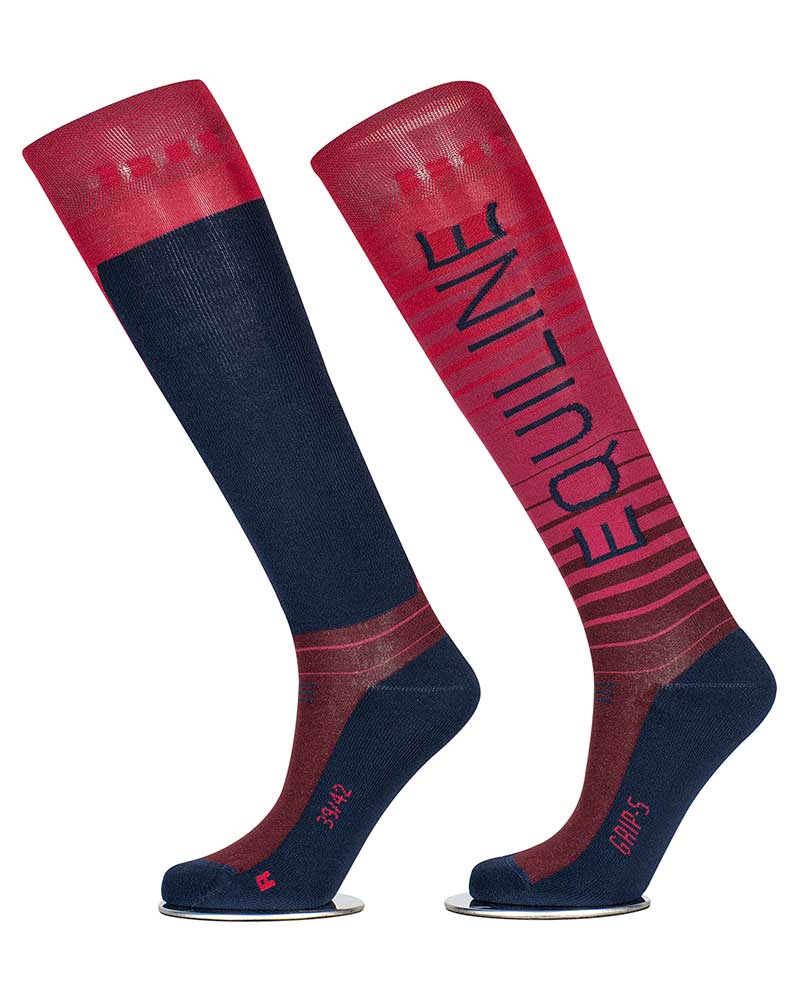 High socks striped gradient in reds/burgundy with inner grip – Quartz – Equiline