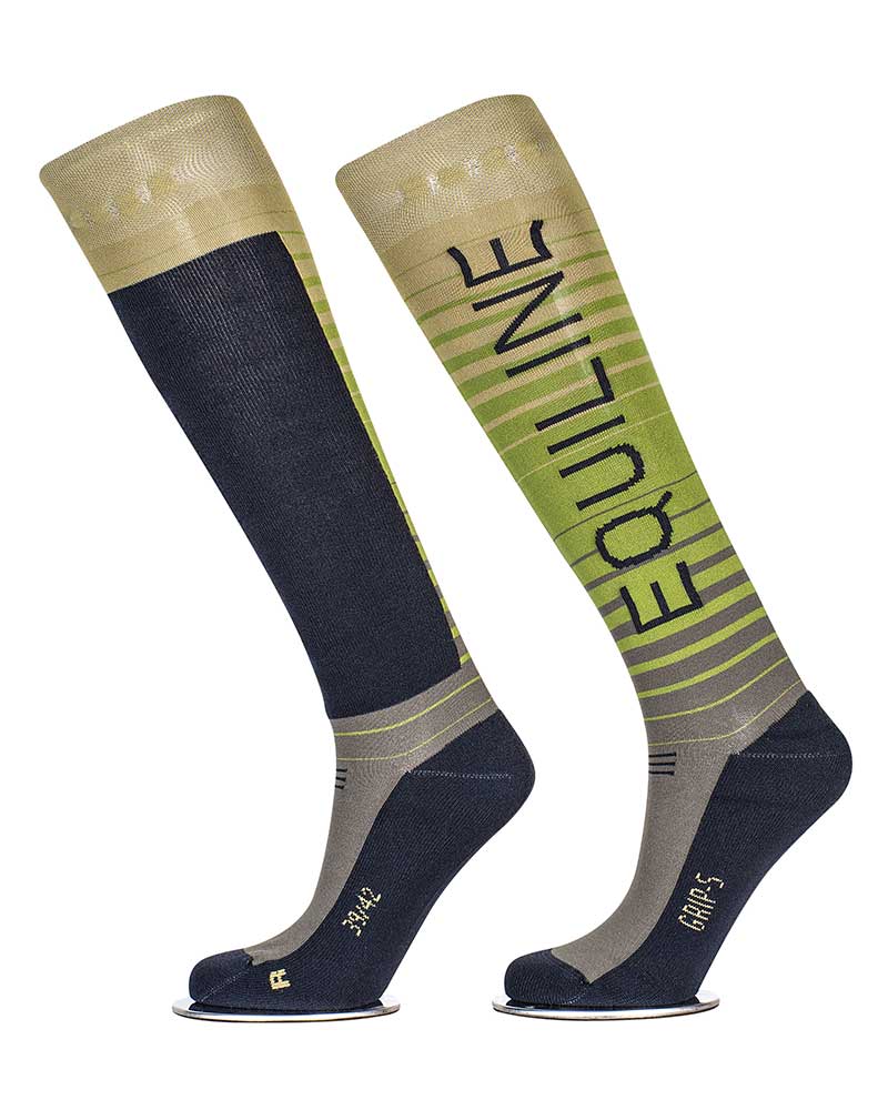Calcetines de caña alta a rayas degradado en verdes con grip en el interior- Quartz - Equiline