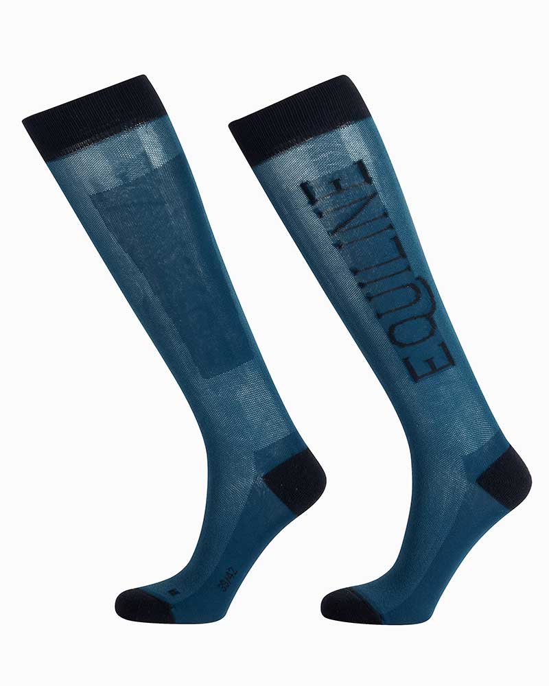 Fine Tall Blue Socks with Navy Signature - Elene - Equiline