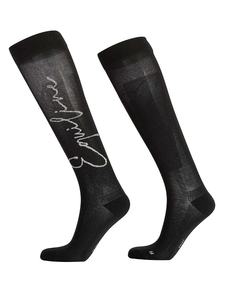 Black Fine Tall Socks with Shiny Silver Logo – Gemmag – Equiline
