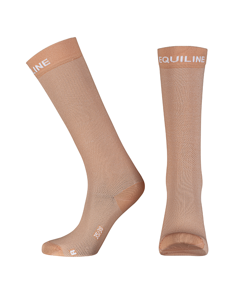 Junior (unisex) coral high socks with white front logo - Equiline