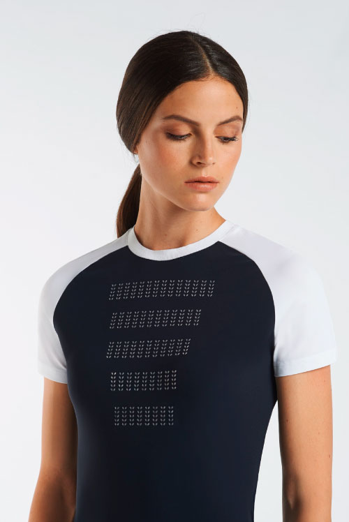 T-shirt d'entraînement à manches courtes bleu marine et blanc pour femme - Cavalleria Toscana