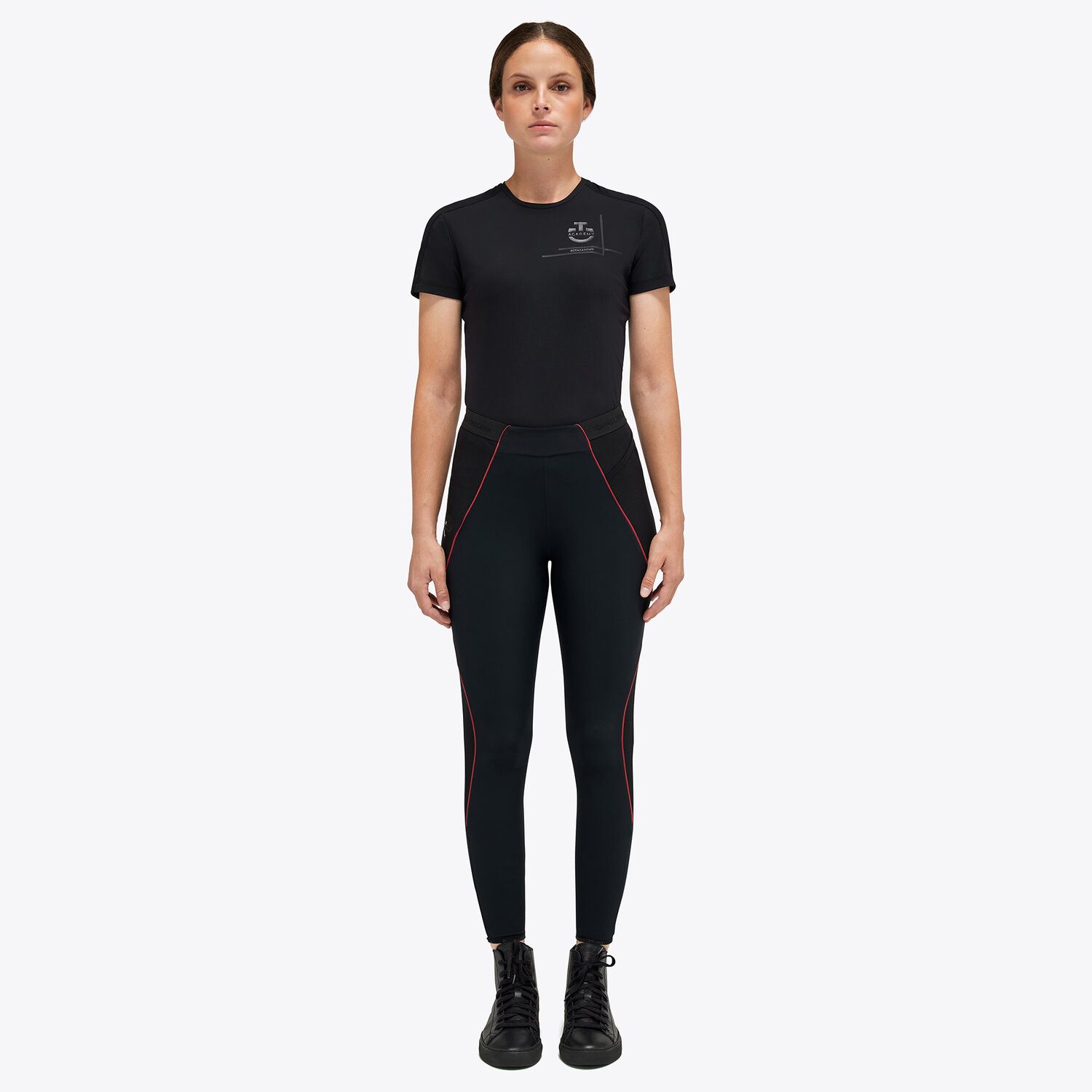 Black short-sleeved technical t-shirt for women - Academy - Cavalleria Toscana