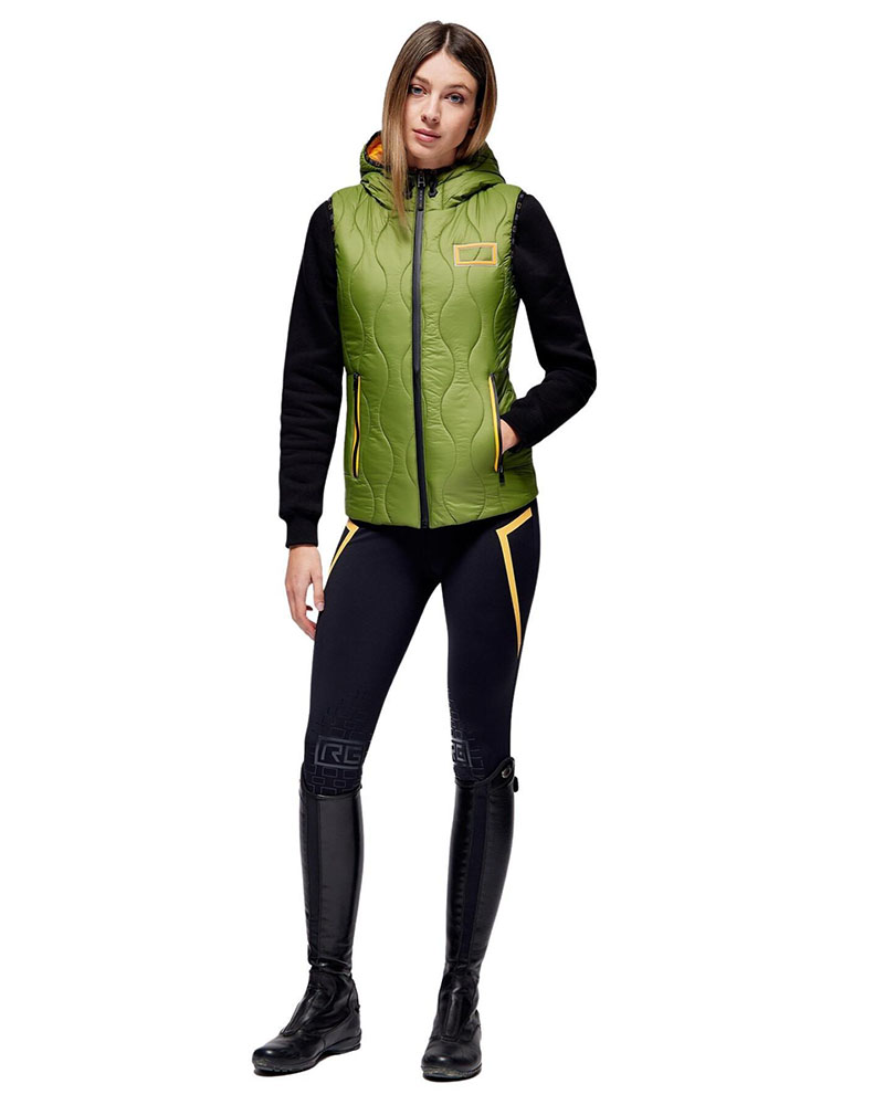 Chaleco acolchado verde y naranja con capucha para mujer - RG