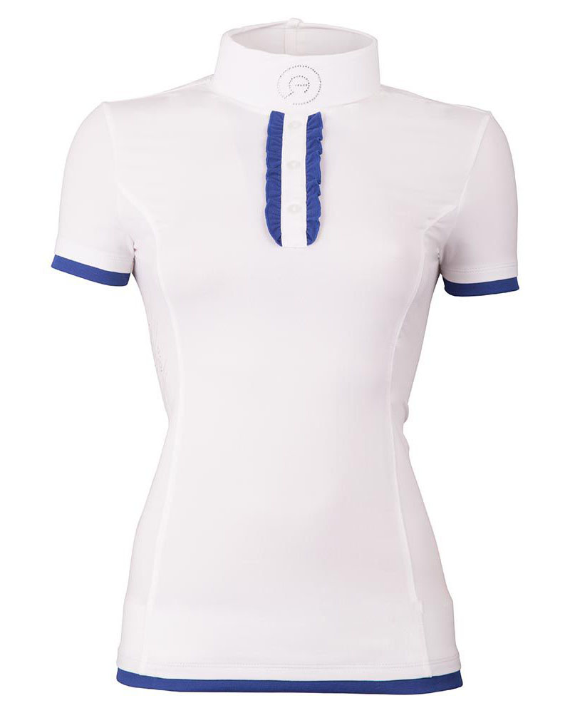 Polo de compétition à manches courtes blanc avec détails bleu marine pour femme - Anky