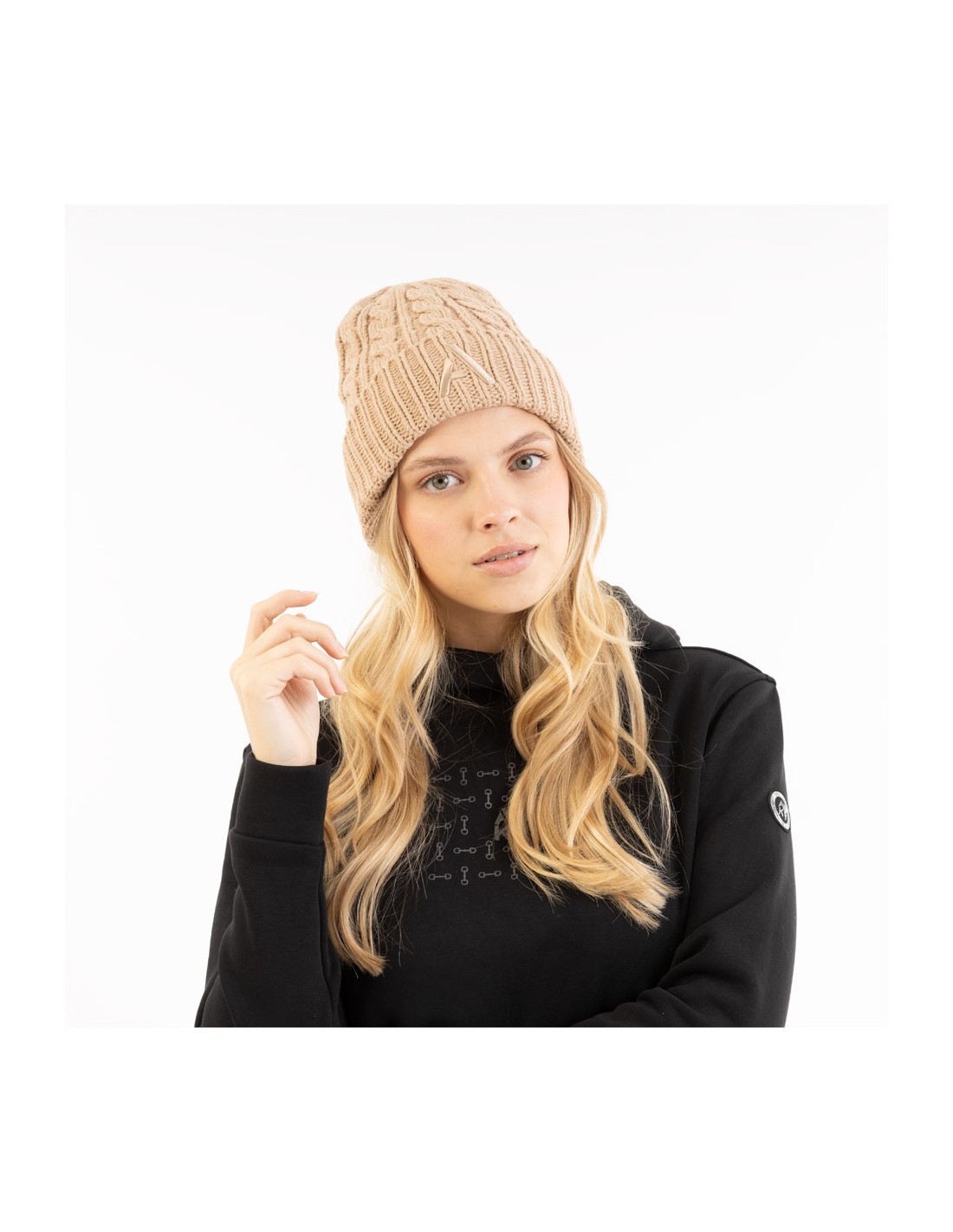 ANKY Women's Light Brown Cable Knit Hat with Fleece Lining