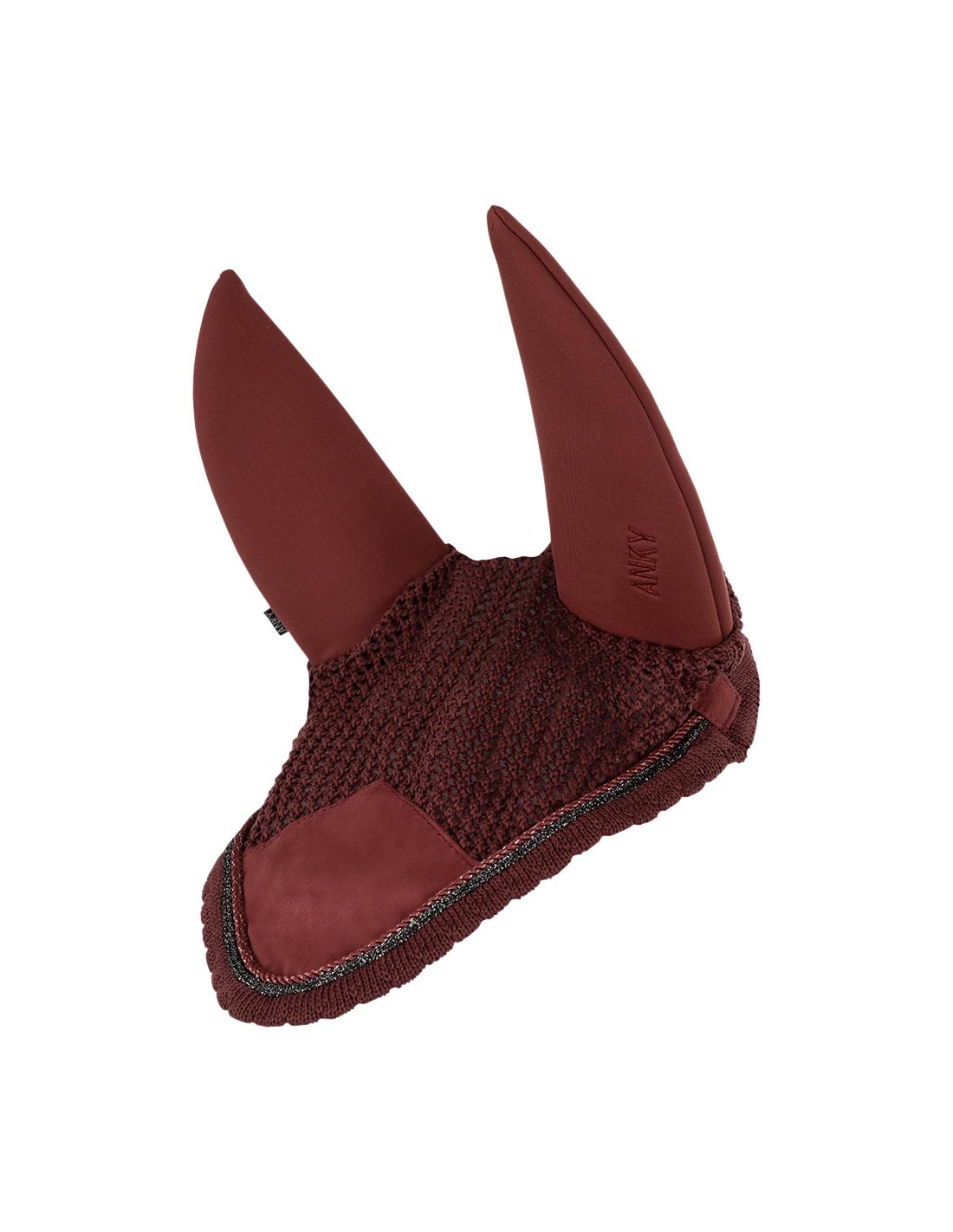 Orejeras burdeos decoradas con cordones y orejas antirruido para caballo y pony - ANKY