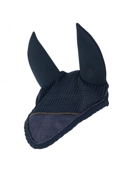 Bonnet bleu marine décoré de cordons et strass avec oreilles anti-bruit pour cheval et poney - ANKY