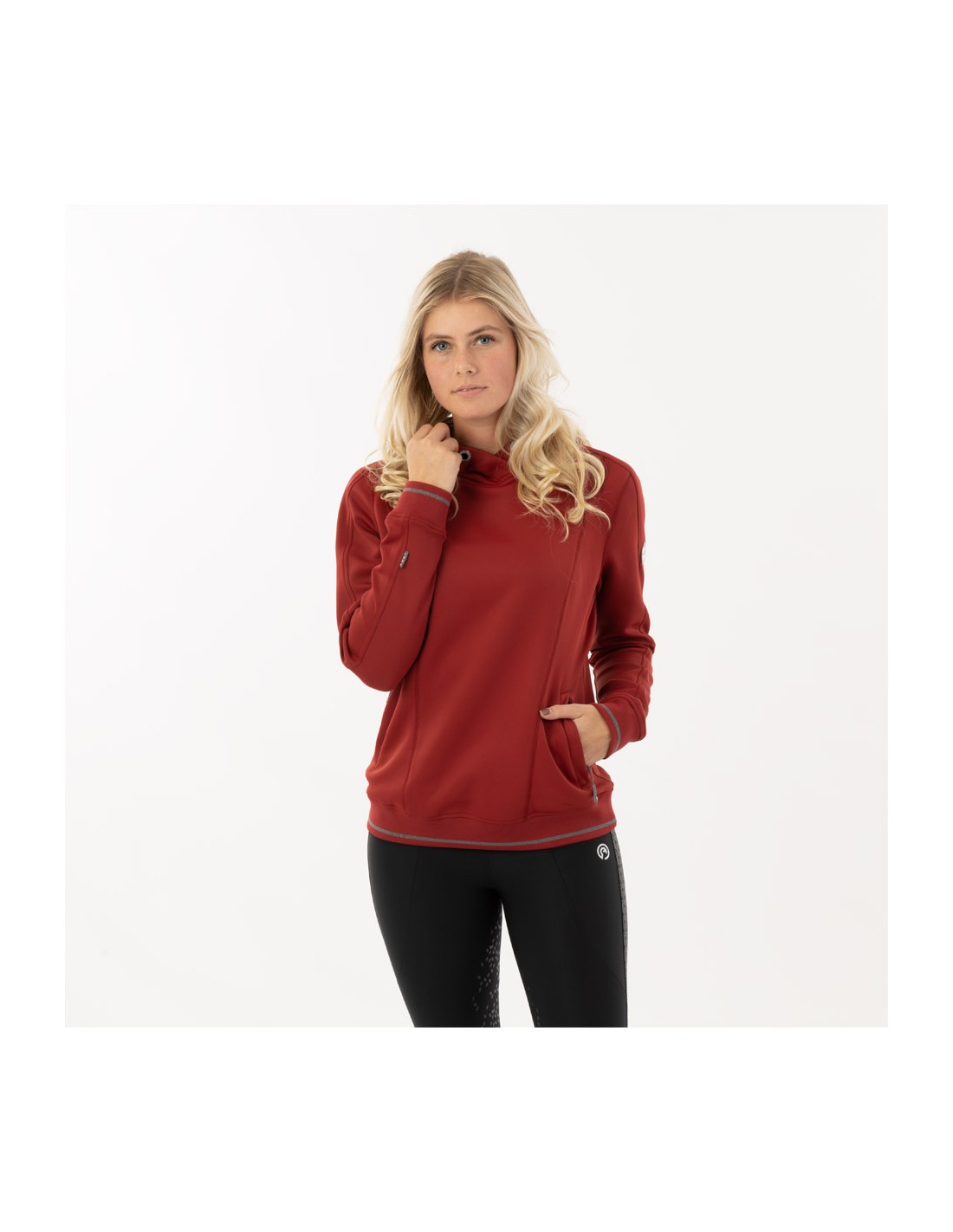 Red training jacket (Dark Scarlet) with glitter and hood for women - ANKY