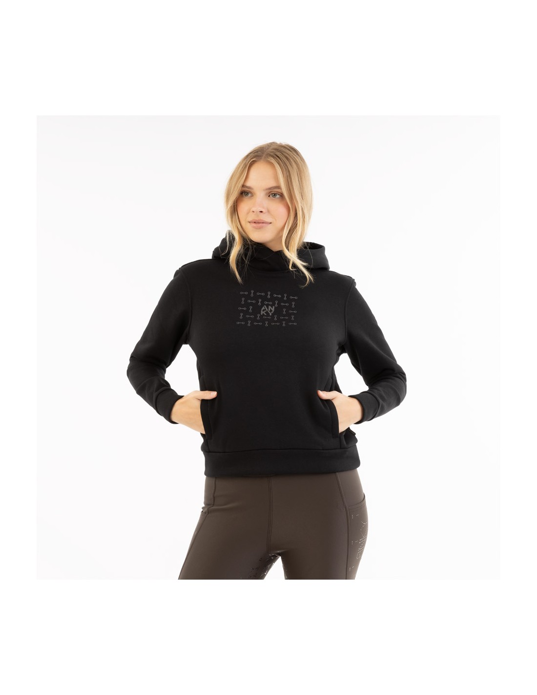 Women’s black hoodie with front logo print and pockets - ANKY