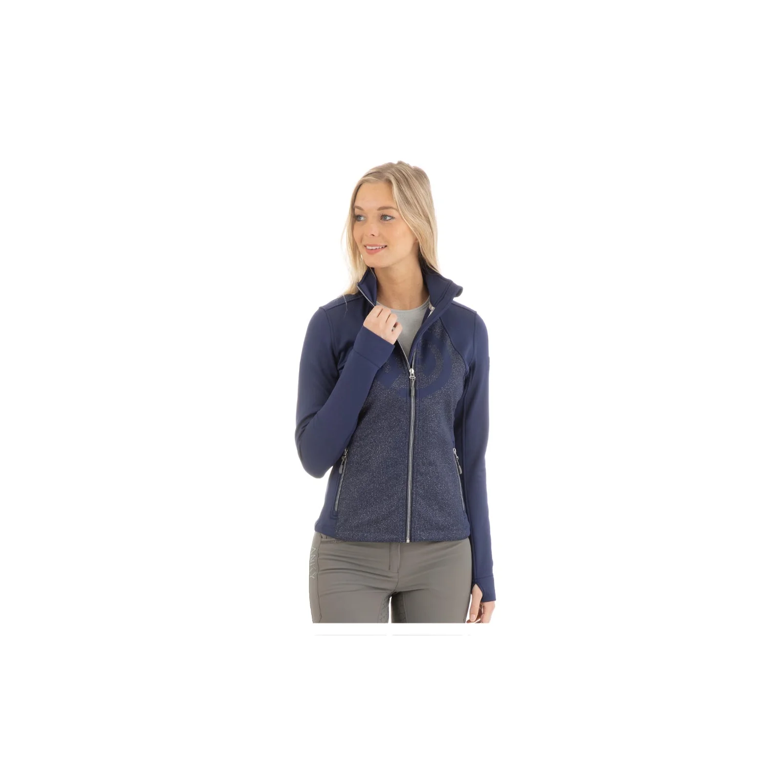 Chaqueta polar de entrenamiento azul marino (dark blue) con brillantina plateada para mujer - Anky