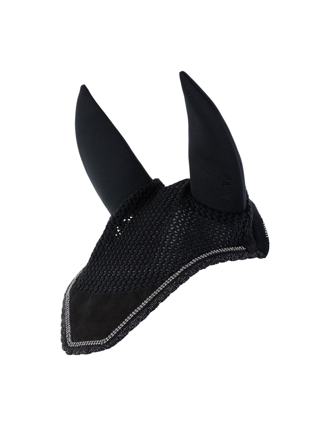 Ear bonnet in black with rhinestone edges and noise-reducing ears for horses - Anky
