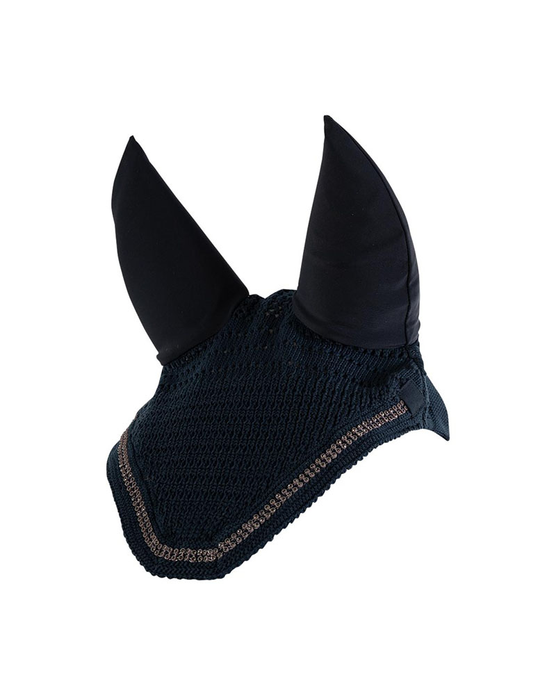 Navy blue ear bonnet with sparkling edge trim and optional noise-reducing ears for horse – ANKY