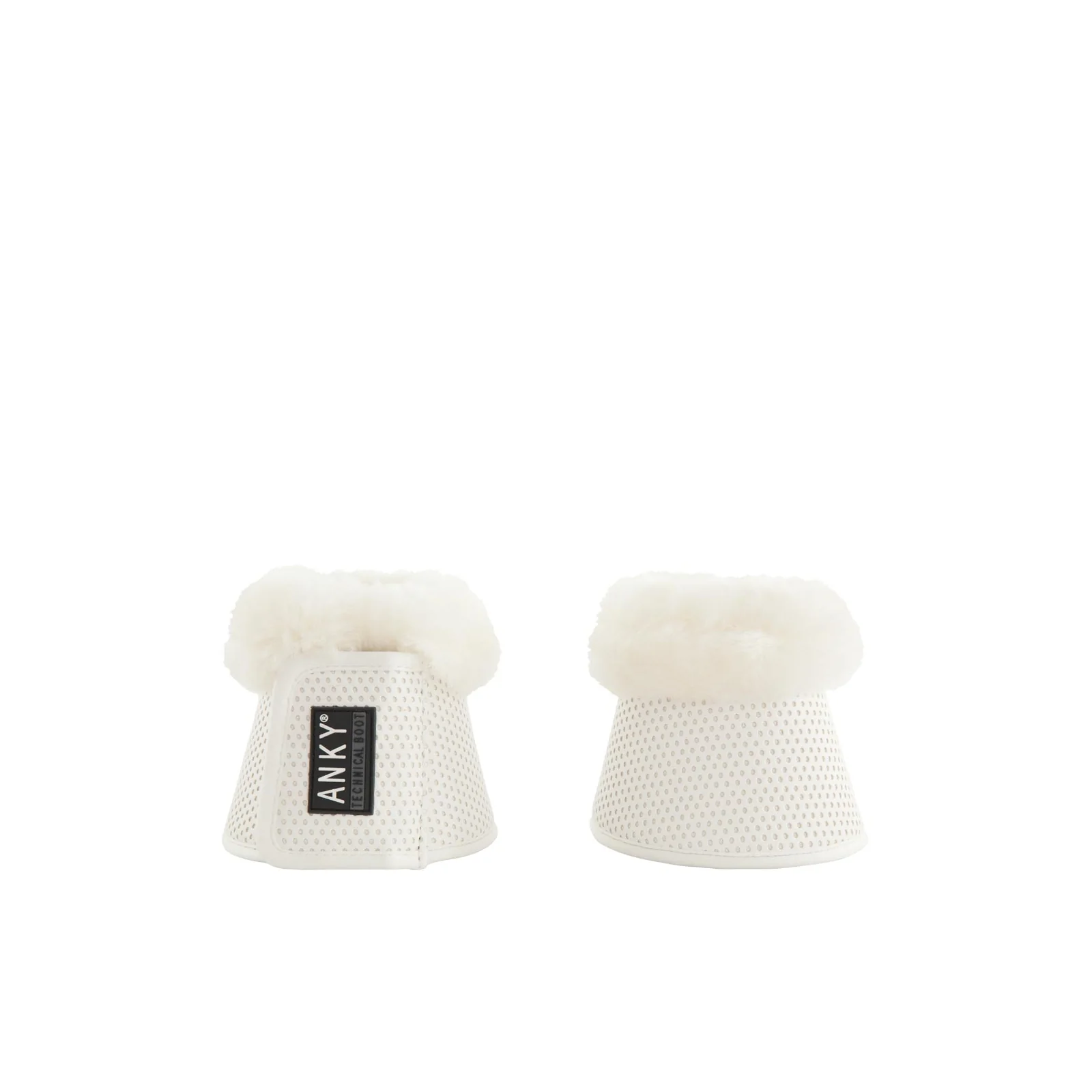 2 white bell boots with iridiscent brilliants under the perforations and white sheepskin - Anky