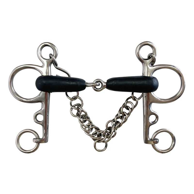 Rubber articulated Pelham bit with a width of 21mm for horses - Marjoman