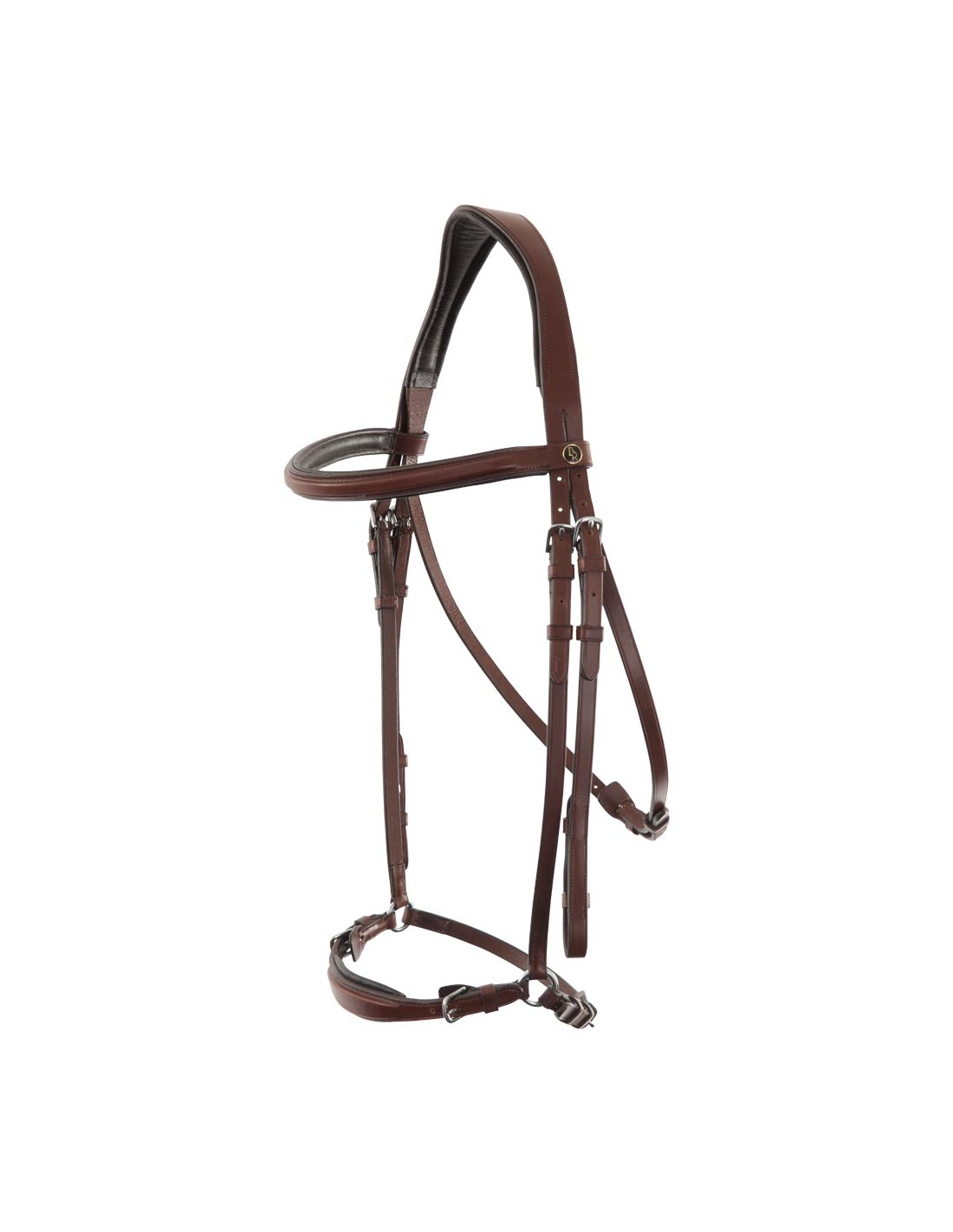 Cabezada de cuero marron con muserola alemana con testera anatomica-BR