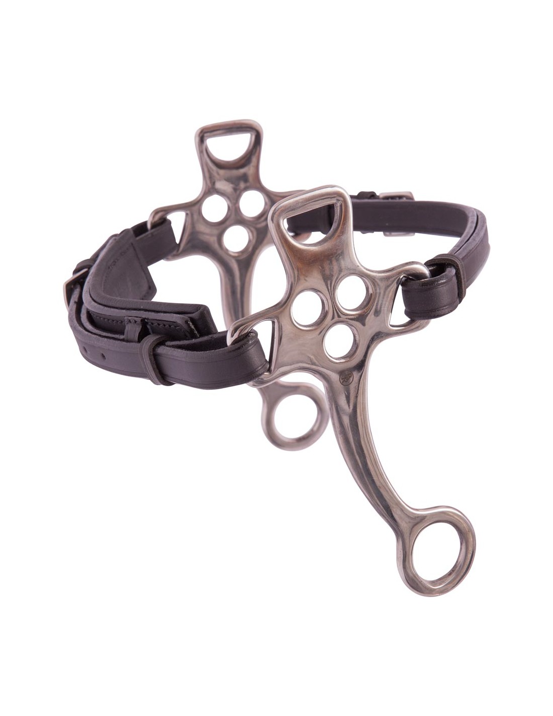 Hackemore de acero inoxidable con muserola de cuero y carrilleras de 152 mm para caballo - BR