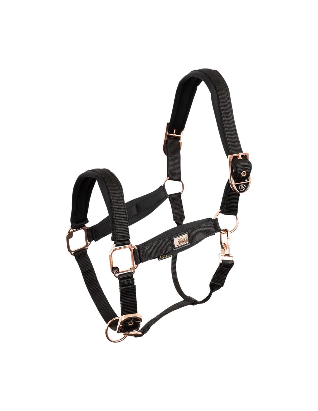 Black stable bridle with rose gold buckles for horse and/or pony Halter - BR