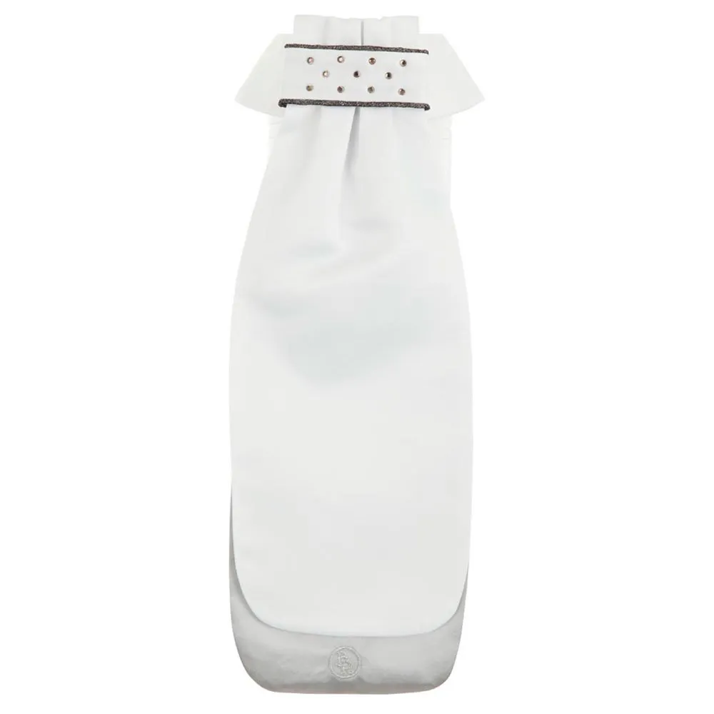 Plastron blanc pour femme orné de strass, d'une bordure pailletée et du logo argenté brodé en bas Modena - BR