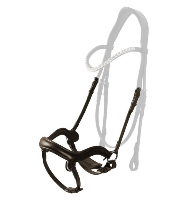 Muserola en forma ondulada, de cuero liso marron y acolchado para cabezada inglesa para caballo - Zaldi