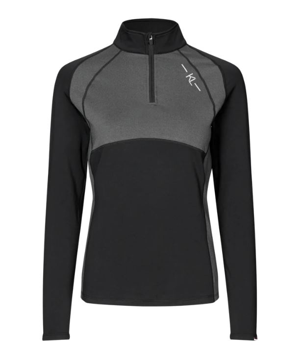 T-shirt d'entraînement à manches longues noir avec détails en gris et media fermeture éclair pour femme en hiver -KLValli-Kingsland