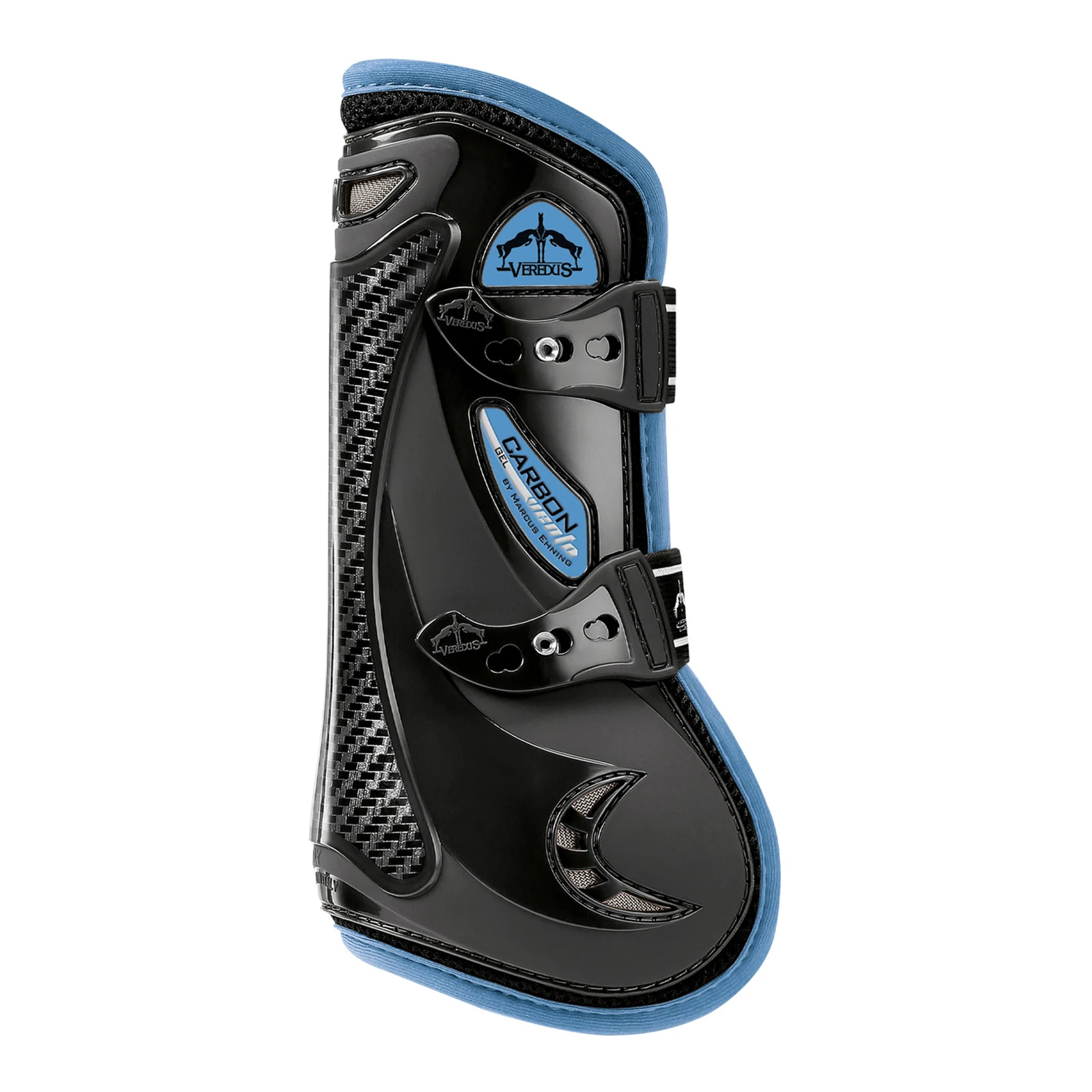 Black and light blue front tendon jumping boots Carbon Gel Vento - Veredus
