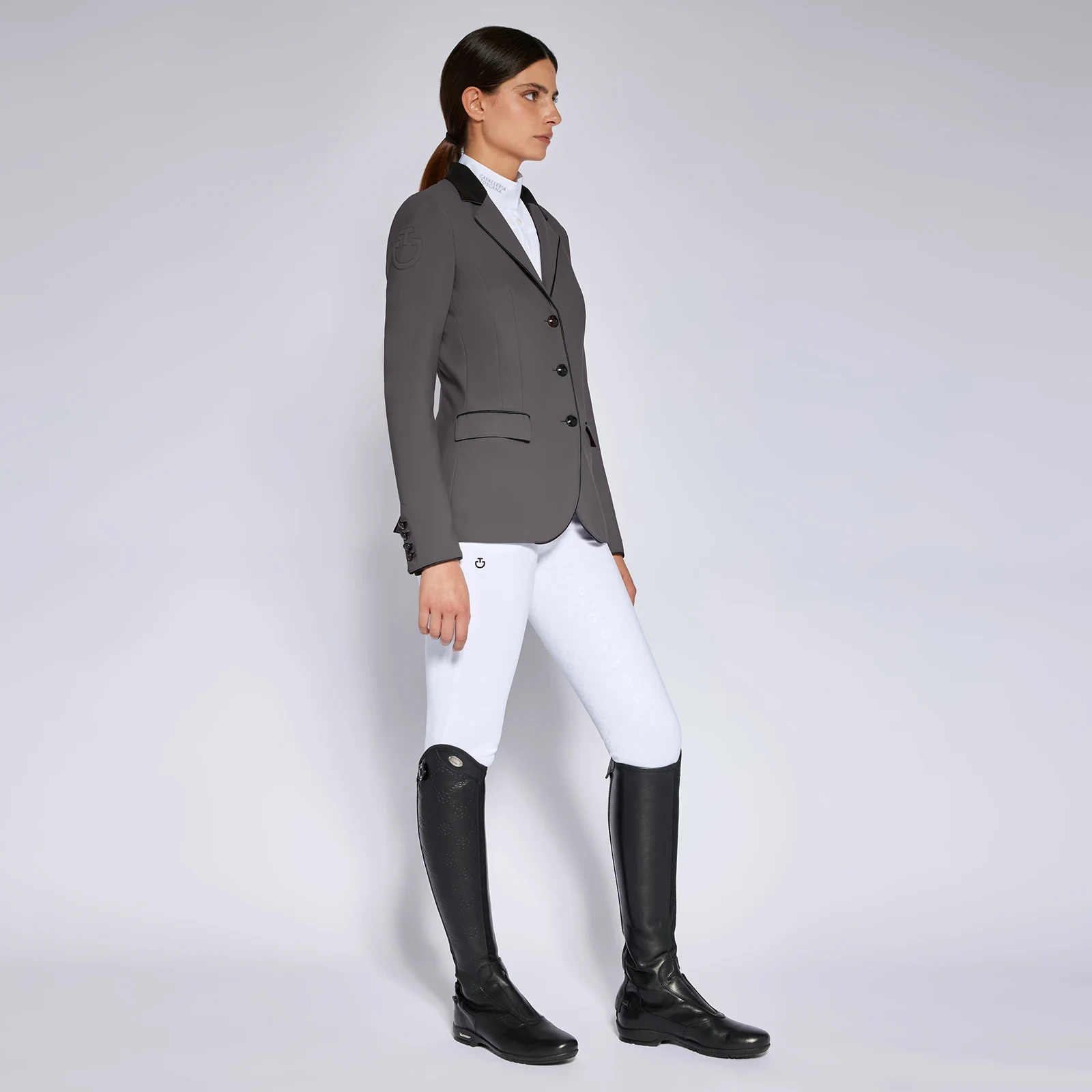 Americana de competición gris oscuro con cuello de alcántara y botones para mujer GP - Cavalleria Toscana