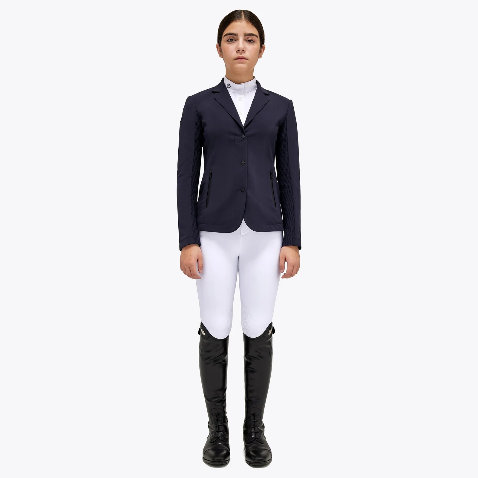 Americana de concurso azul marino con la espalda de tejido elástico para niña - Cavalleria Toscana