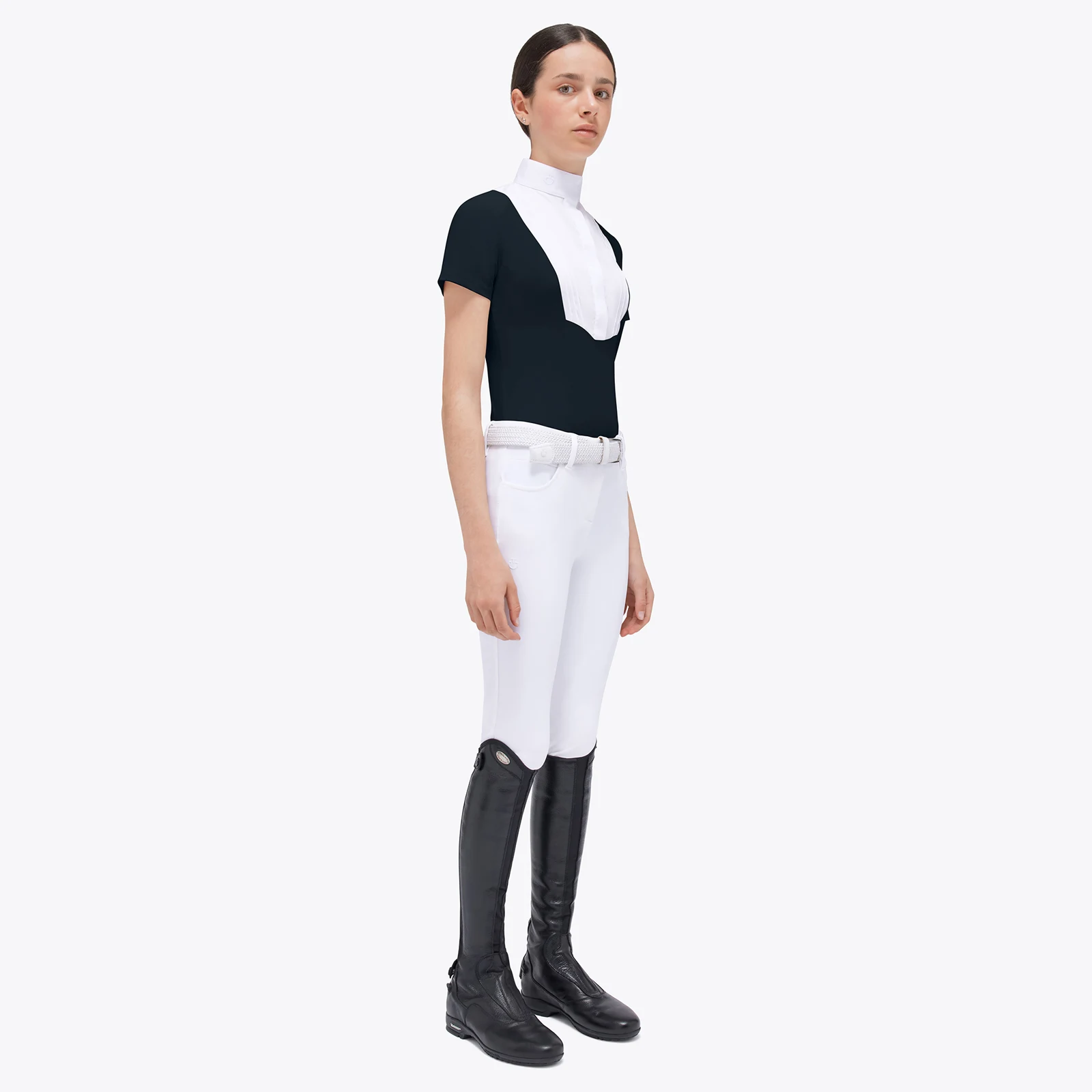 Dark navy blue and white short sleeve competition shirt for girl - Cavalleria Toscana