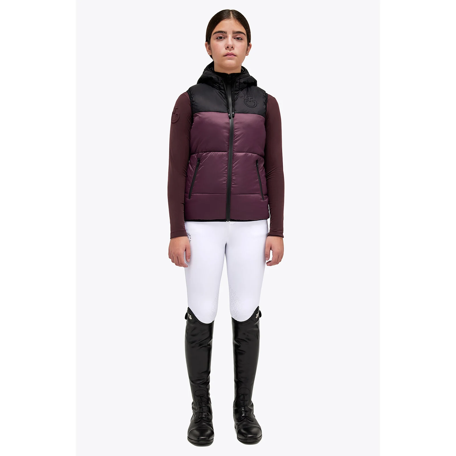 Chaleco negro y morado de nailon para invierno con capucha junior - Cavalleria Toscana