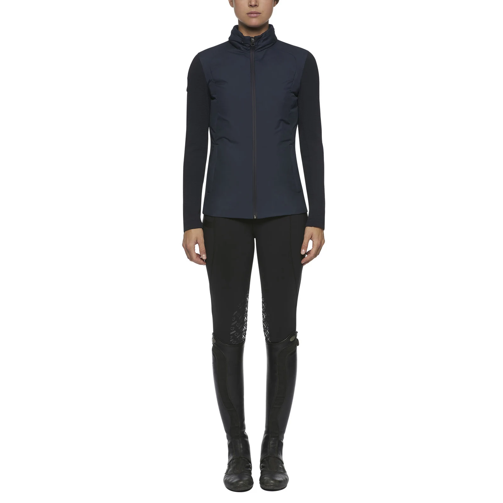 Women's Navy Quilted Windbreaker Jacket with Hood - Cavalleria Toscana
