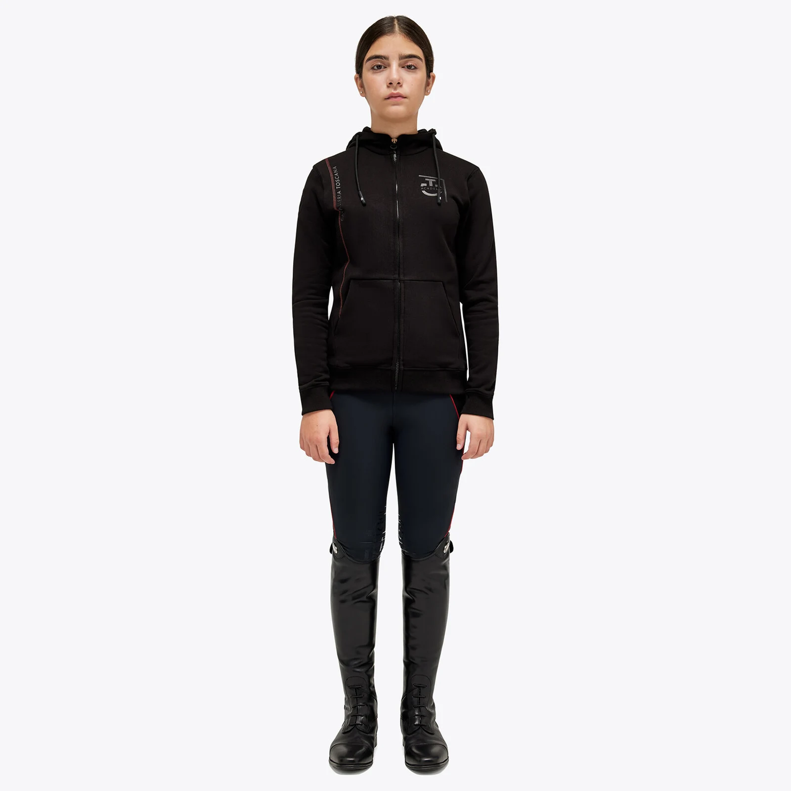 Chaqueta negra básica con capucha y cremallera junior Academy - Cavalleria Toscana