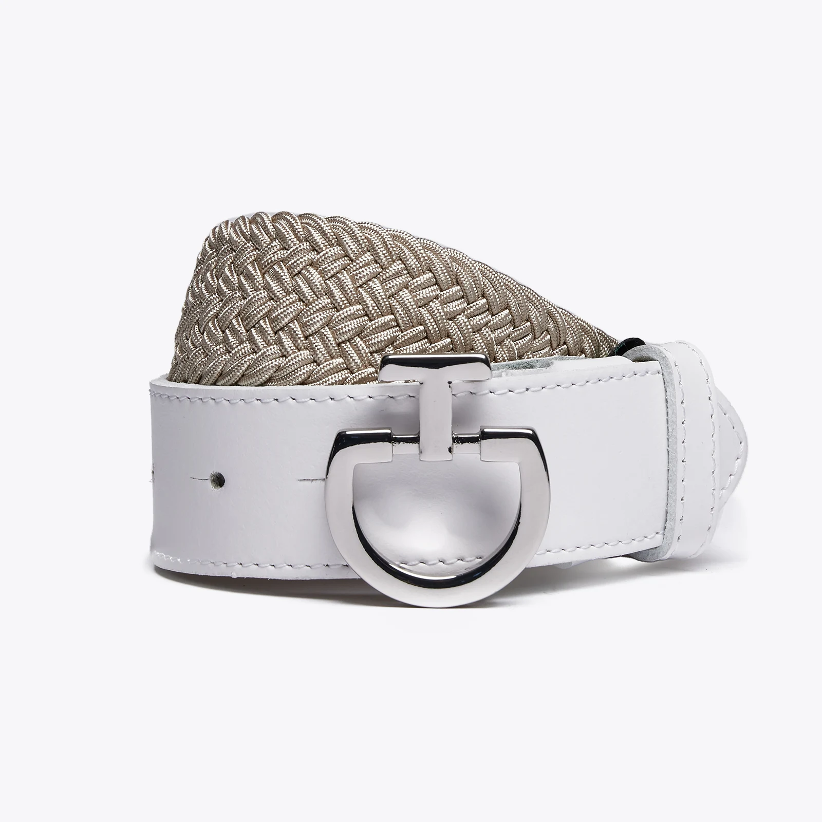Cinturón beige y blanco trenzado y elástico con hebilla logo - Cavalleria Toscana