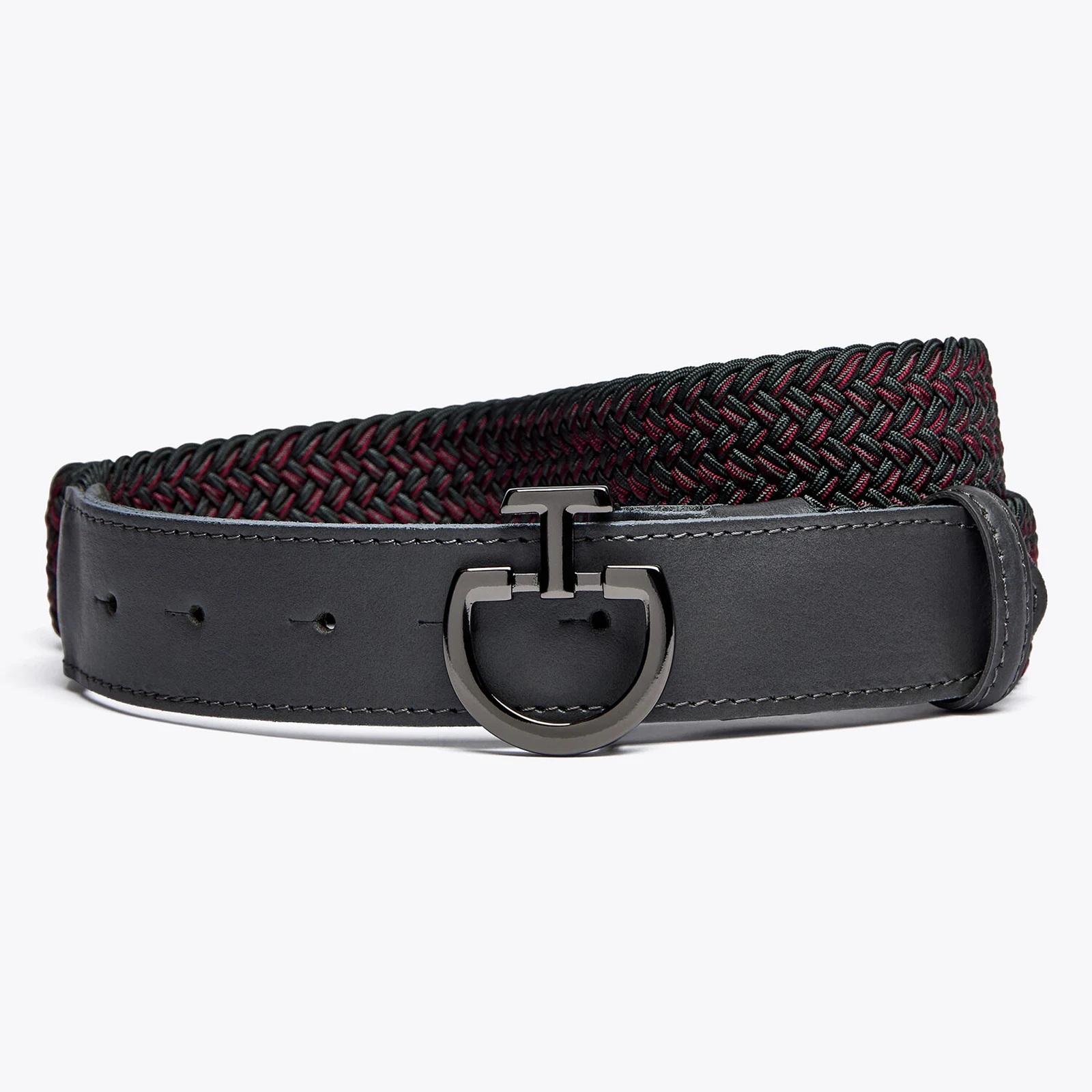 Dark gray and red braided and elastic belt with logo buckle - Cavalleria Toscana