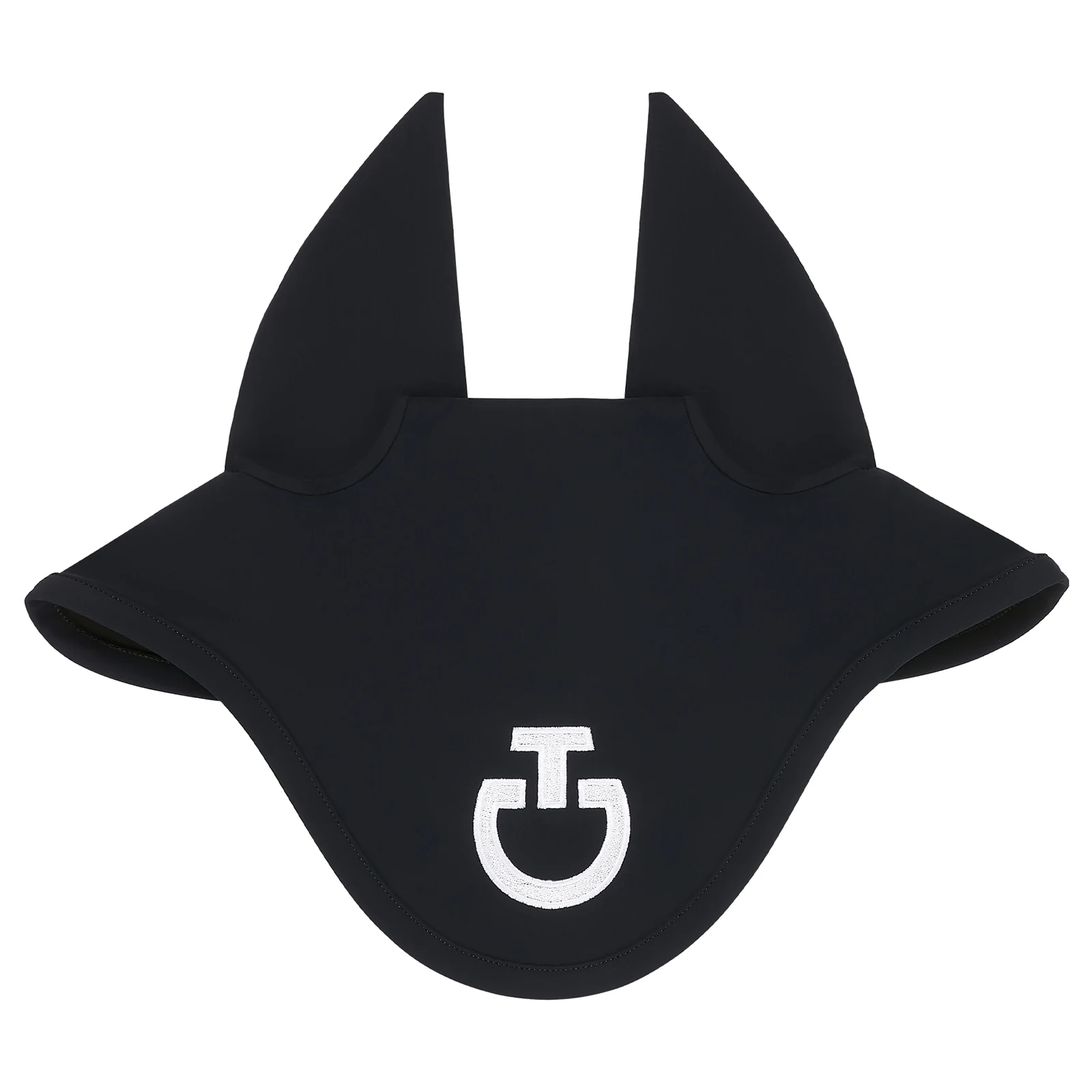 Navy ear bonnet with white embroidered logo and fine elastic ears for horse and pony - Cavalleria Toscana