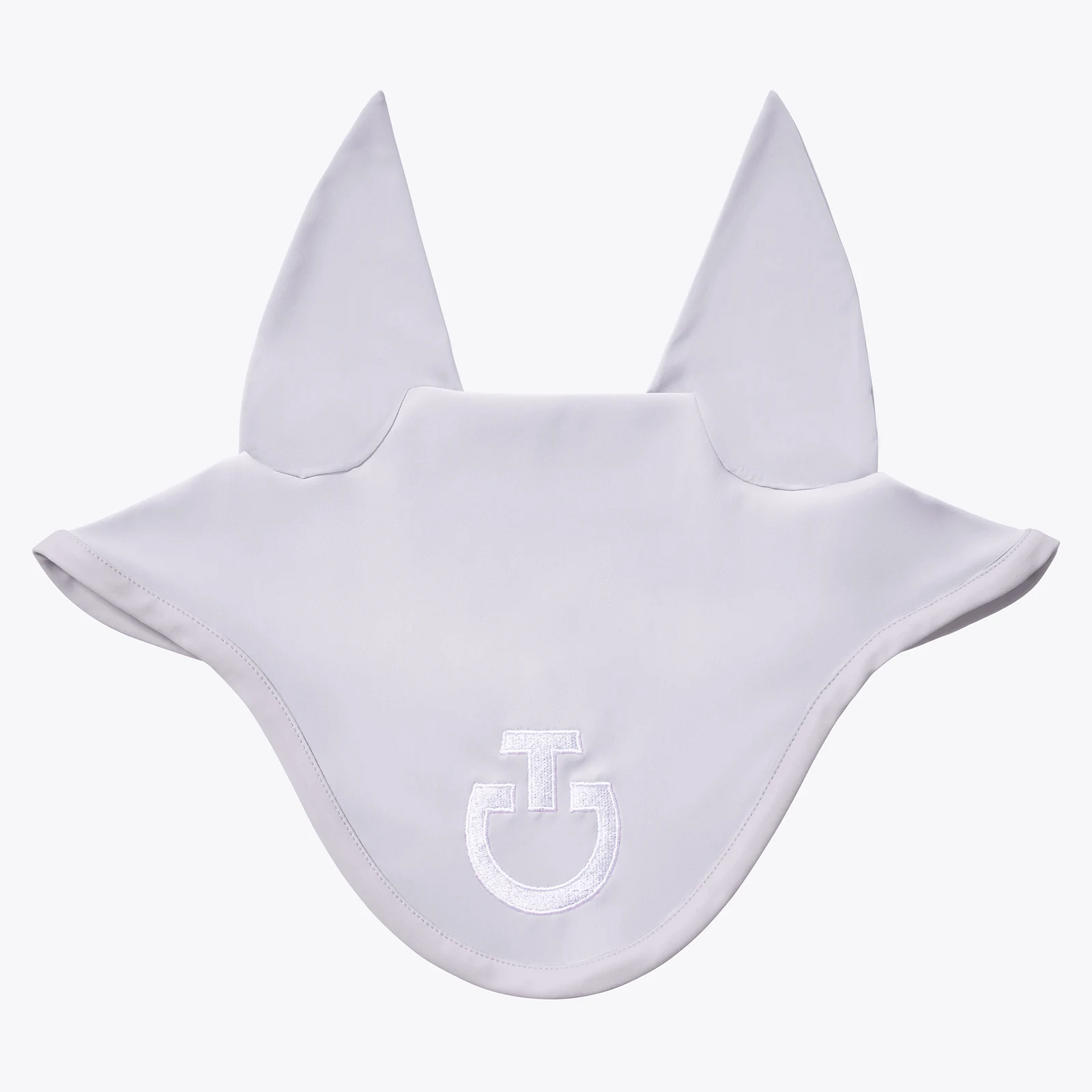 Light grey ear bonnet with white logo and fine elastic ears for horse and pony - Cavalleria Toscana