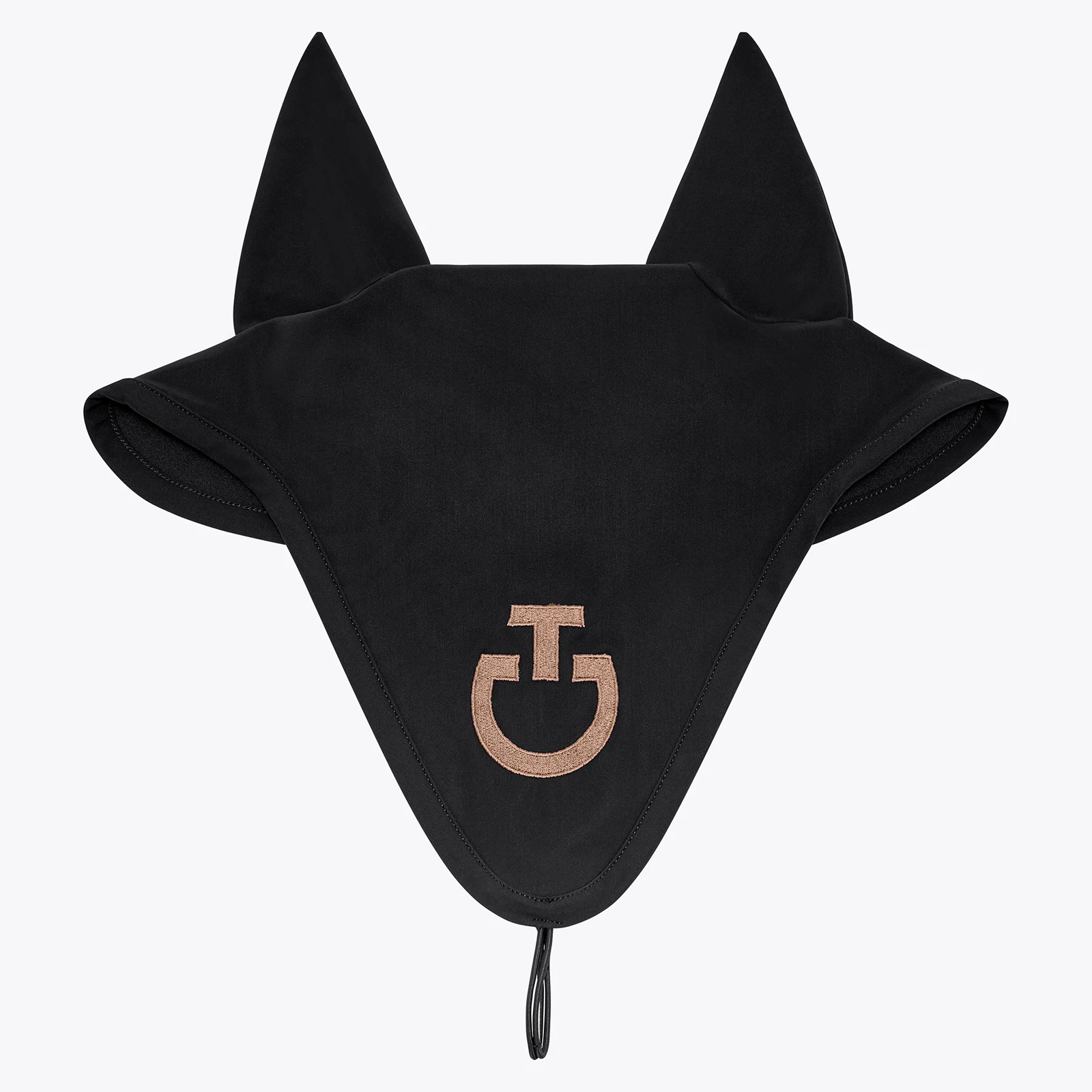 Black long soundless horse earnet with light brown embroidered logo - Cavalleria Toscana