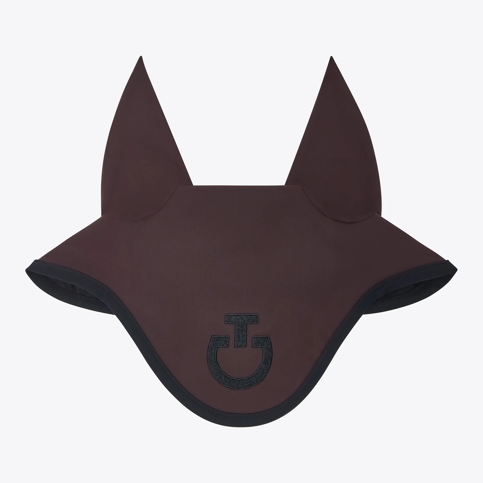 Orejeras chocolate oscuro con el logo en negro con orejas finas elásticas para caballo y pony - Cavalleria Toscana
