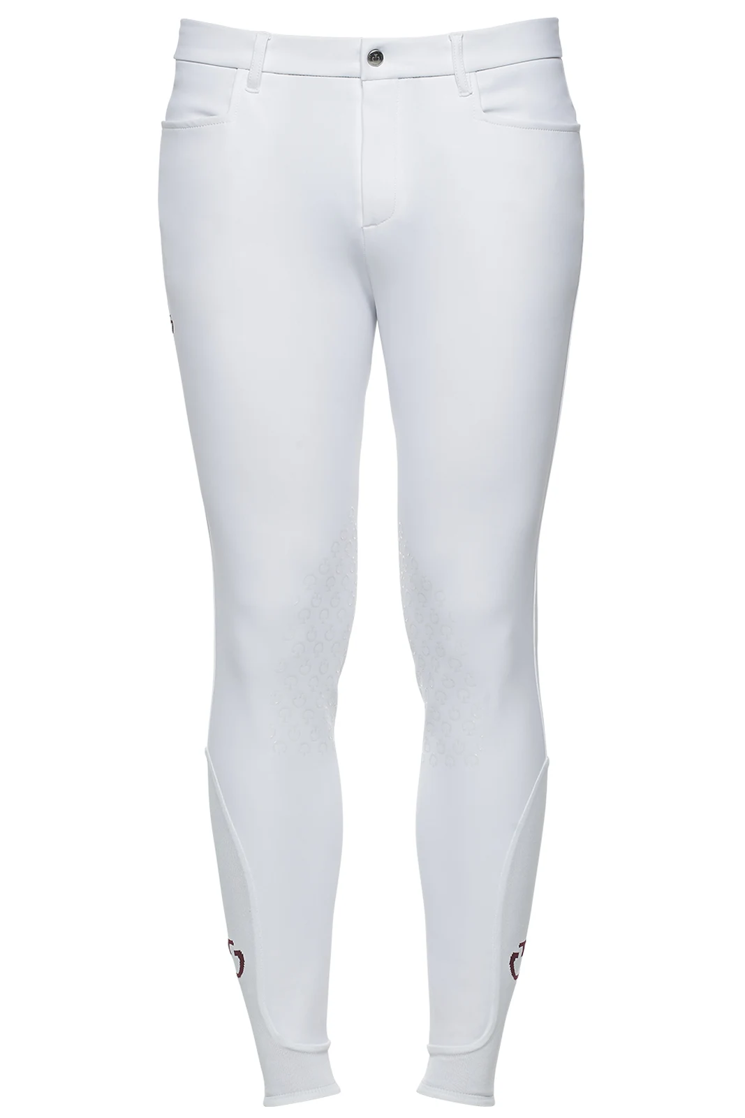 Pantalones de montar a caballo blancos con logo burdeos (grip rodilla) para hombre - Cavalleria Toscana
