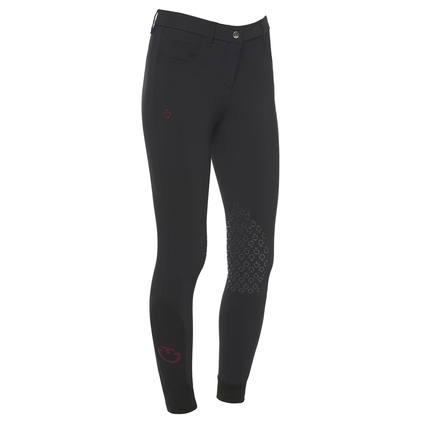 Pantalones negros con bolsillos (grip rodilla) y el logo rojo para niña - Cavalleria Toscana