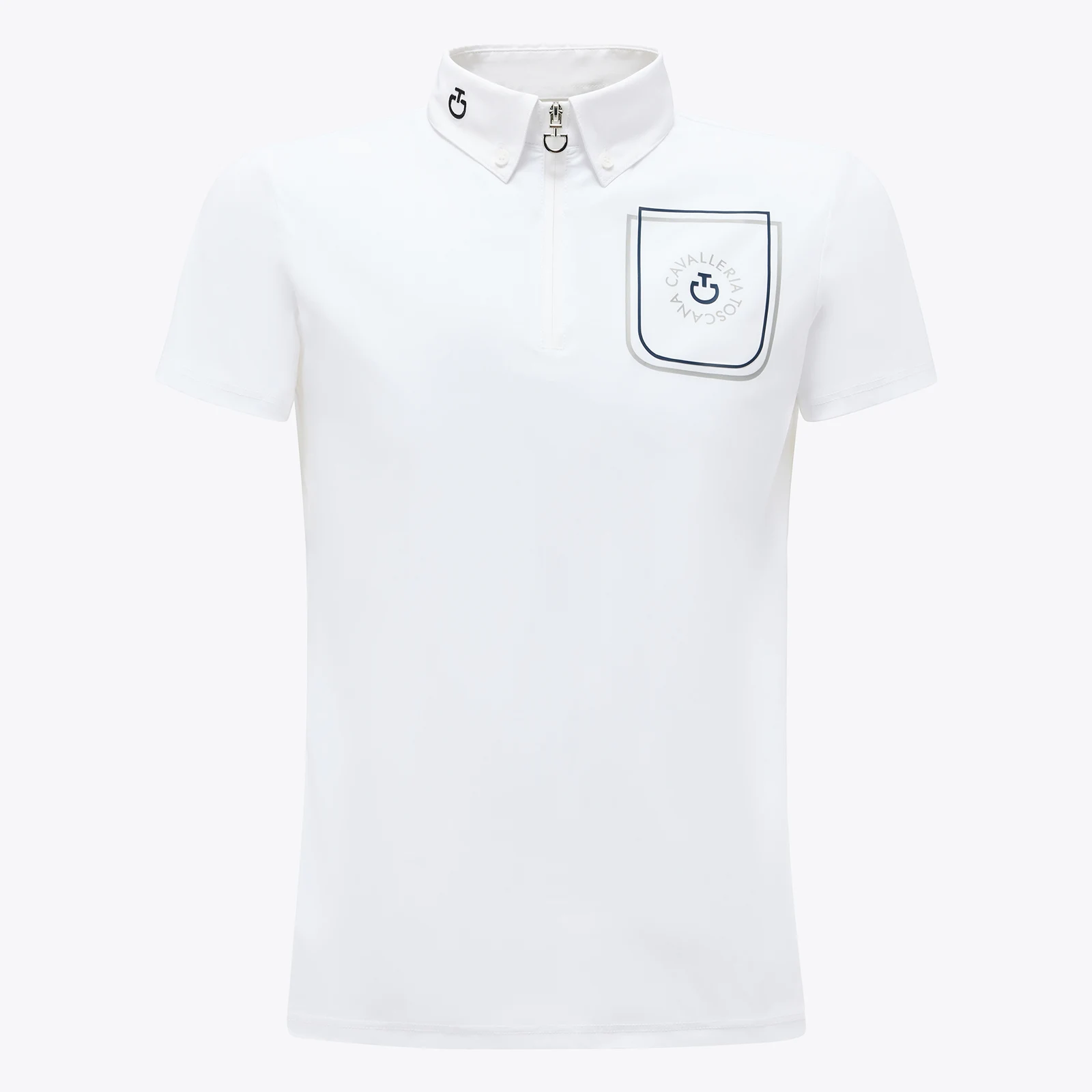 Polo básico de competición de manga corta blanco con el logo de la marca para niño - Cavalleria Toscana
