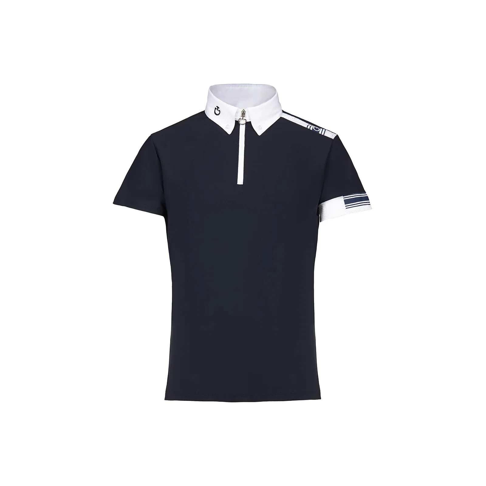 Polo de competición de manga corta azul marino con detalles de malla para niño - Cavalleria Toscana