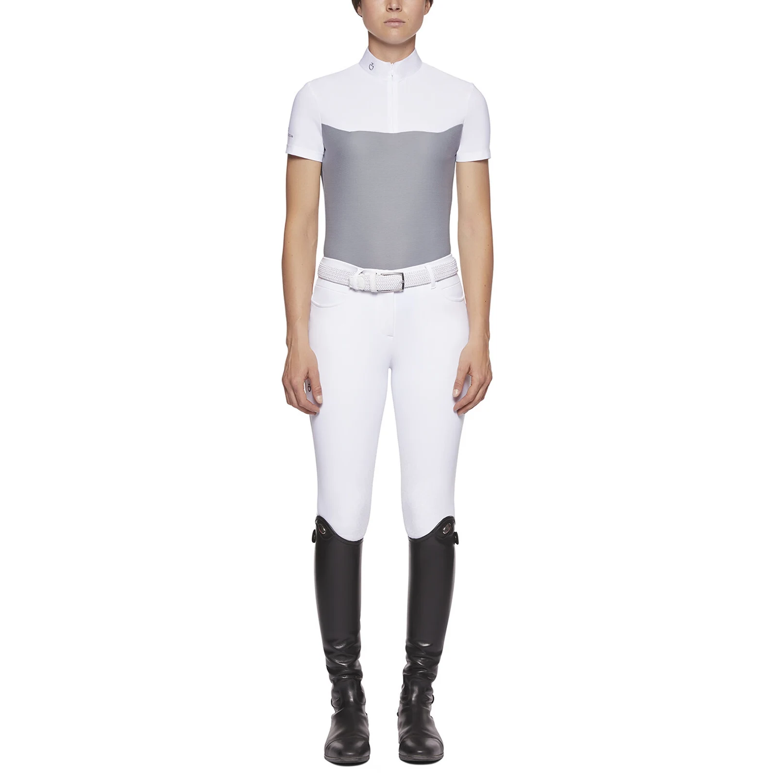 Grey and white short-sleeve competition polo for women - Cavalleria Toscana