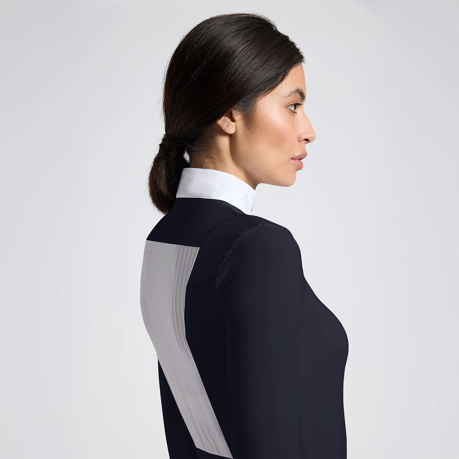 Polo de competición de manga larga negro con insercion de jacquard en la espalda para mujer - Cavalleria Toscana