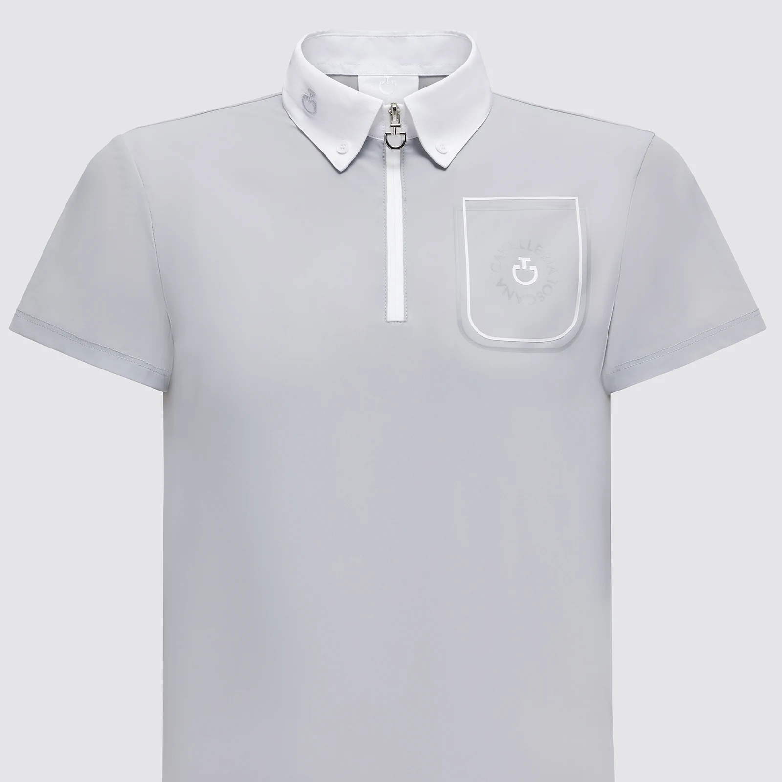 Polo de concurso de manga corta gris con el logo de la marca para niño - Cavalleria Toscana