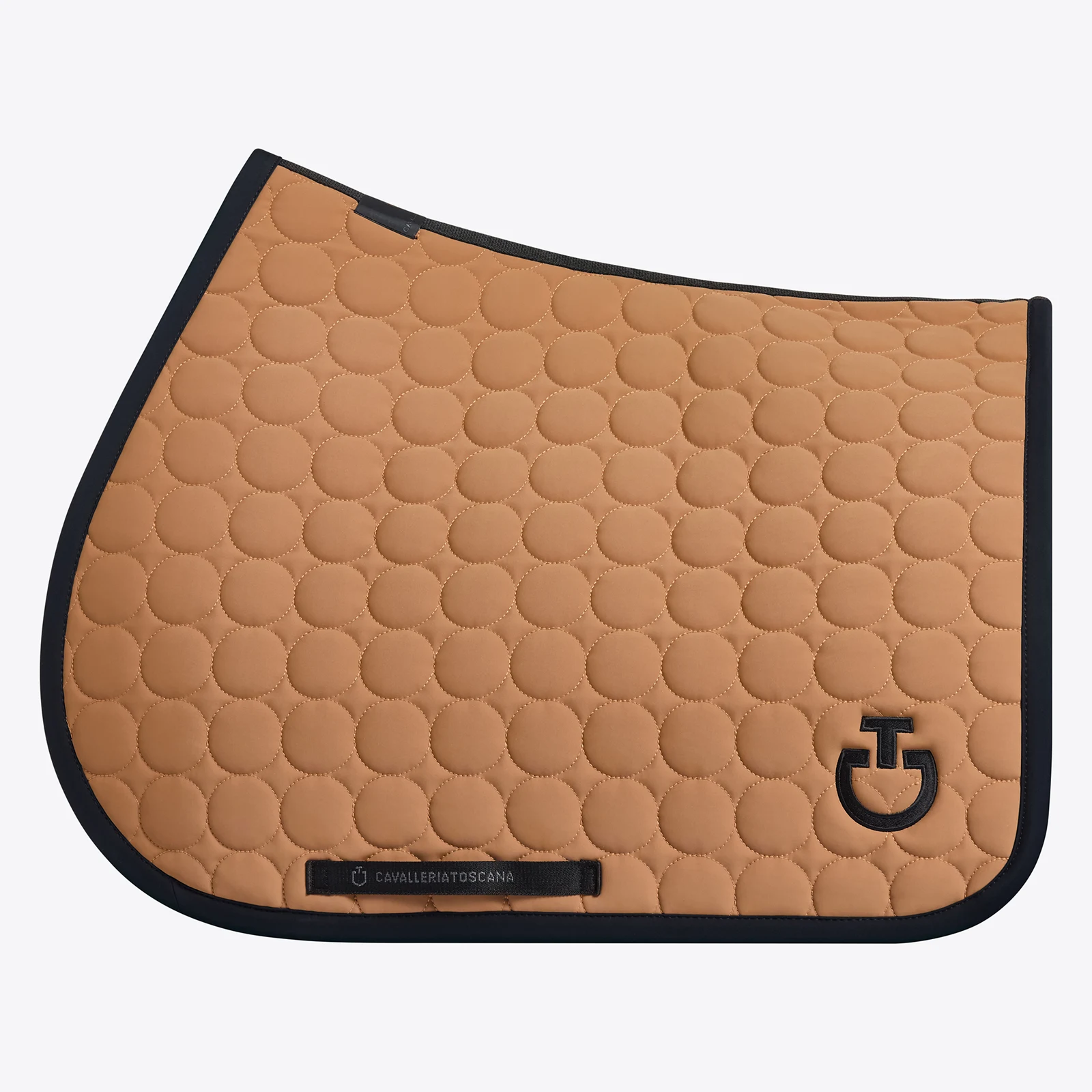 Light brown jumping saddle pad with circular quilting and black logo for horse and pony Circle Quilted - Cavalleria Toscana
