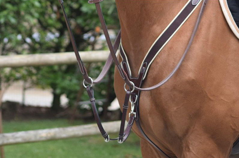 Elastic brown breastplate with martingale and ear scissors for horses - Jump'in