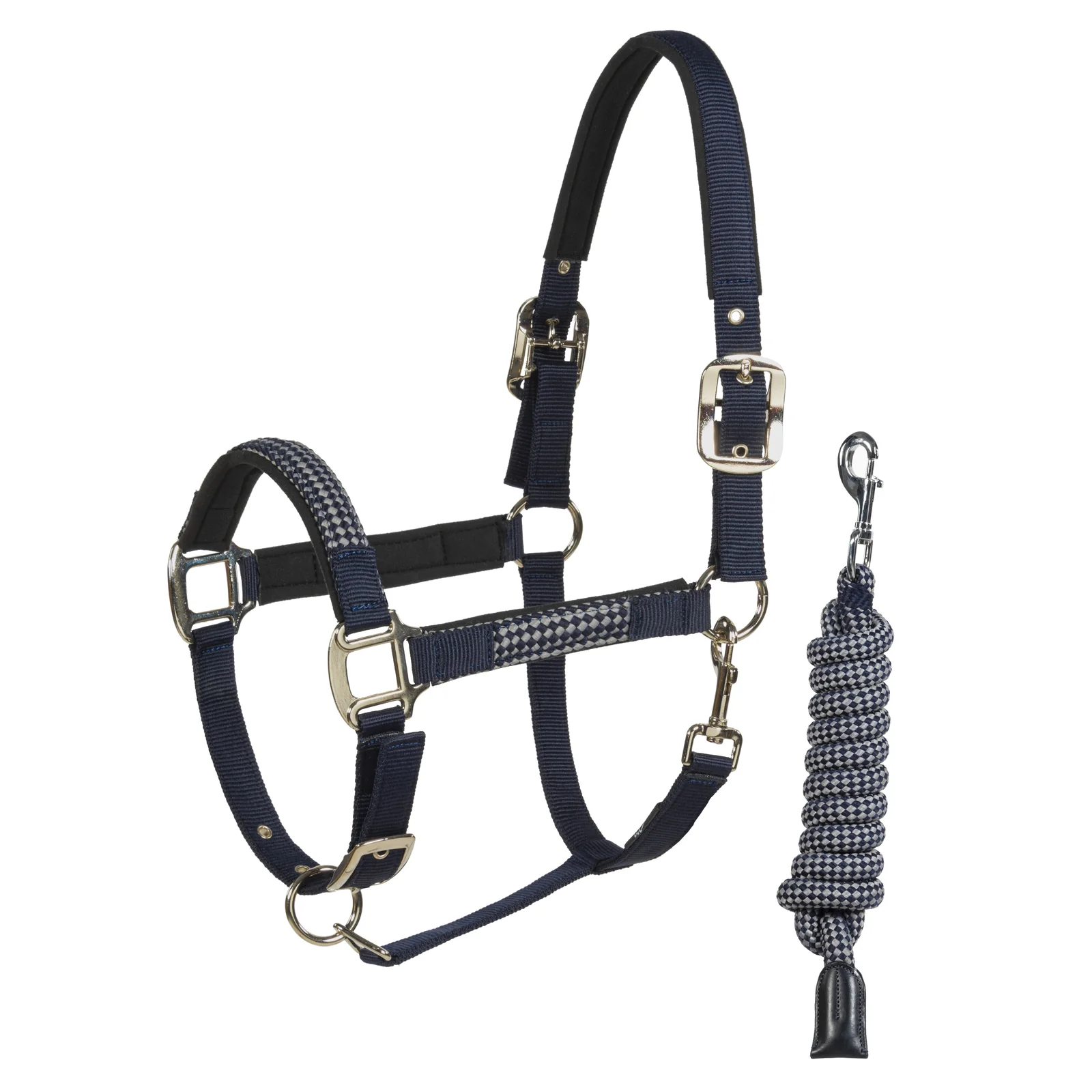 Cabezada de cuadra gris y azul marino con ramal para caballo Elerta - Equiline