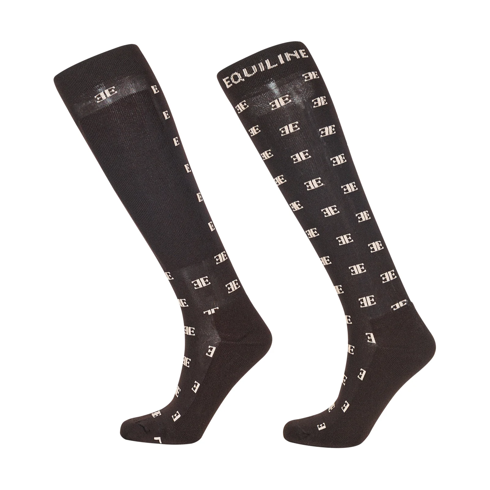 Chaussettes d'équitation hautes marron avec logo beige Elinore - Equiline