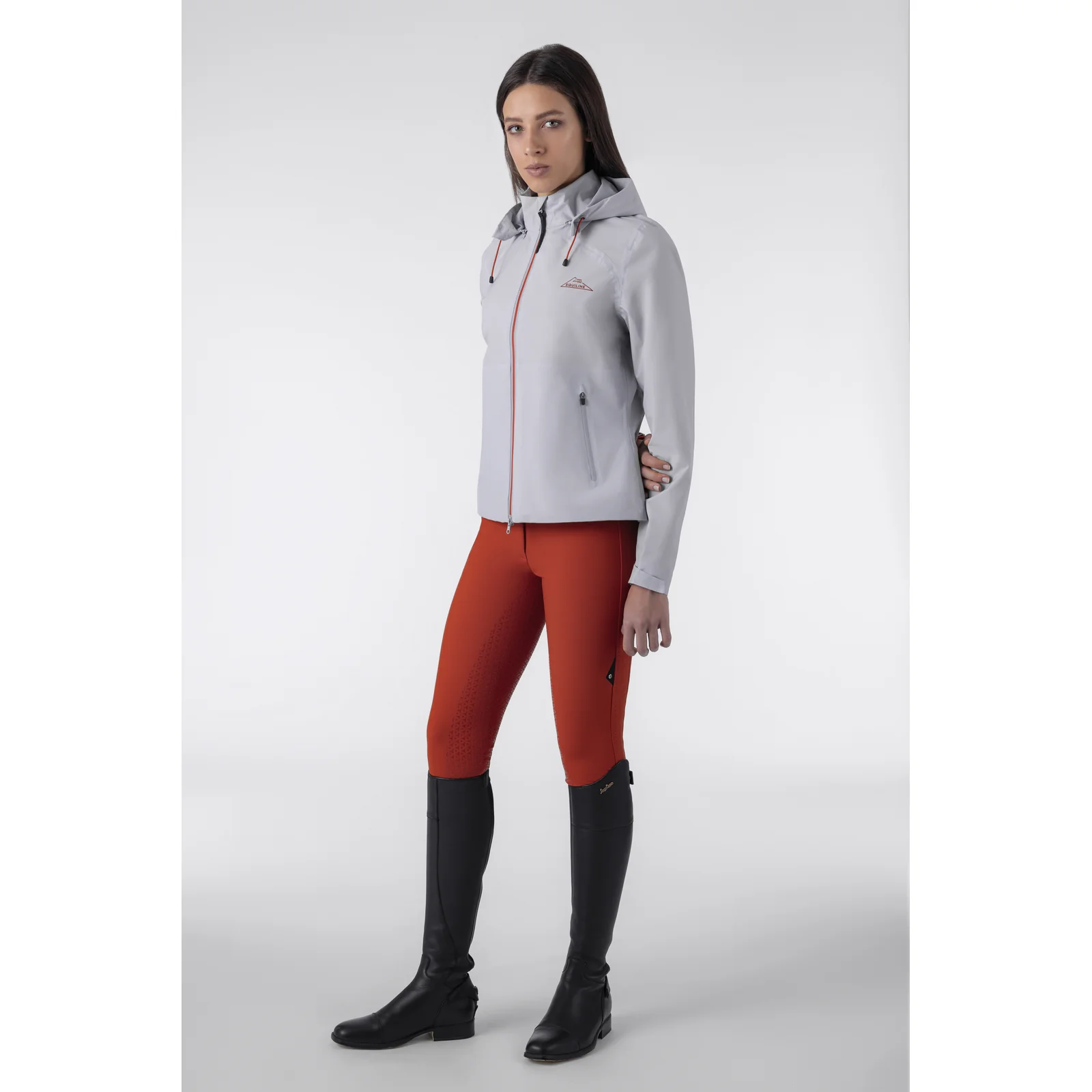 Light grey waterproof jacket for women with orange logo Efrida - Equiline